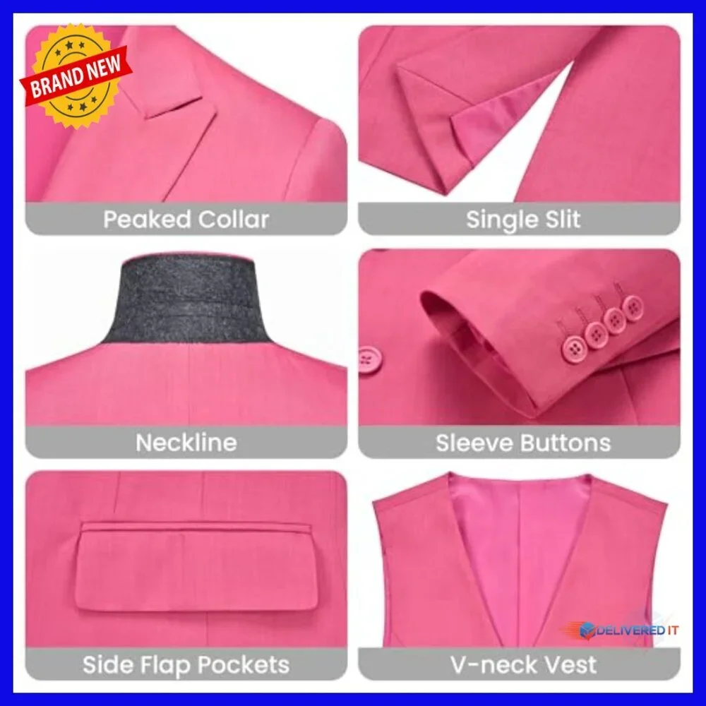 Slim Fit 3-Piece Business Suit Set Blazer Vest Pants Office Wear